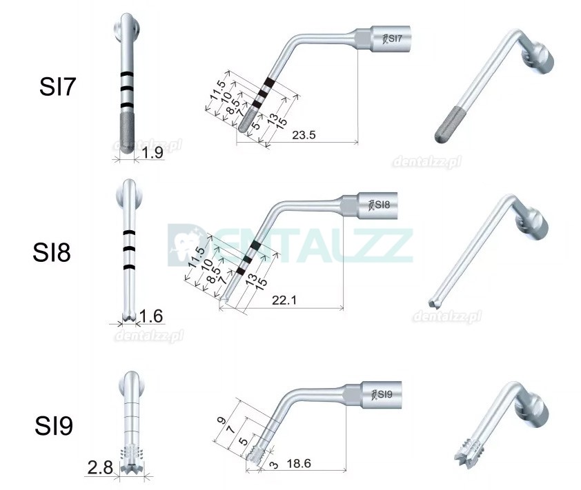 Woodpecker Zestaw Końc&oacute;wek Implantologicznych 6 Szt. SL1 SI2 SI5 SI7 S18 S19